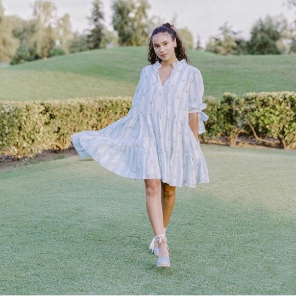 Lillou Dream Collection Richmond Blue&White Floral Mini Dress Size XL - Picture 2 of 8